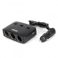 [Triple extension socket charger 2x USB A ON/OFF button LED indicator 12/24V 100W 70cm AMIO-04363]