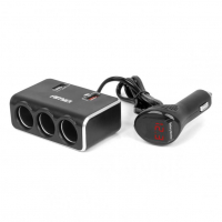[Triple extension socket charger with digital display 2x USB A QC 3.0 12/24V 120W 80cm AMIO-04364]