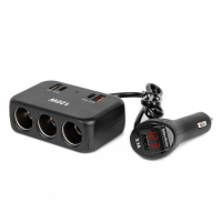 [Triple extension socket charger with digital display 2x USB A 1x USB C QC 4.0 12/24V 120W 80cm AMIO-04366]
