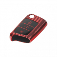 [TPU obal pro klíč Škoda, VW, Seat, carbon červený]