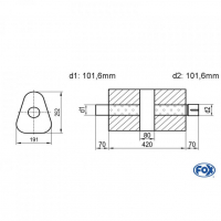 [Univerzálny trojuholníkový nerezový tlmič s prechodom + výstupna rúra - Obvod 725mm - UNI-K725420101s]