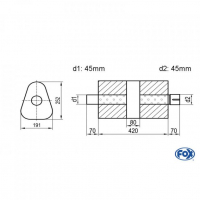 [Univerzálny trojuholníkový nerezový tlmič s prechodom + výstupna rúra - Obvod 725mm - UNI-K72542045s]