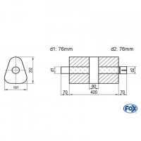 [Univerzálny trojuholníkový nerezový tlmič s prechodom + výstupna rúra - Obvod 725mm - UNI-K72542076s]