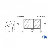 [Univerzálny trojuholníkový nerezový tlmič s prechodom + výstupna rúra - Obvod 725mm - UNI-K72542080s]