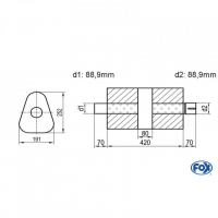 [Univerzálny trojuholníkový nerezový tlmič s prechodom + výstupna rúra - Obvod 725mm - UNI-K72542088s]