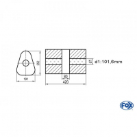 [Univerzálny trojuholníkový nerezový tlmič s prechodom bez výstupnej rúry - Obvod 725mm - UNI-K725420101o]