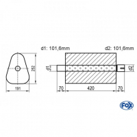 [Univerzálny trojuholníkový nerezový tlmič s výstupnou rúrou - Obvod 725mm - UNI-725420101s]