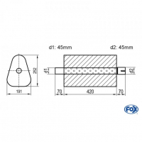 [Univerzálny trojuholníkový nerezový tlmič s výstupnou rúrou - Obvod 725mm - UNI-72542045s]
