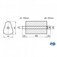 [Univerzálny trojuholníkový nerezový tlmič s výstupnou rúrou - Obvod 725mm - UNI-72542055s]