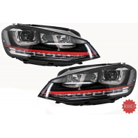 [Pravé svetlomety 3D LED DRL vhodné pre VW Golf 7 VII (2012-2017) RED R20 GTI Look LED plynulé dynamické sekvenčné natáčacie svetlá]